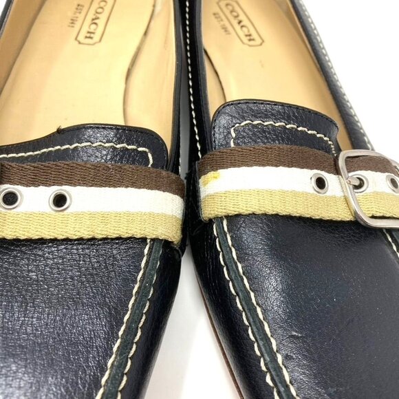Coach P481 Lia Black Leather Loafers Stripe Strap Made In Italy Size 9.0 B EUC - Picture 4 of 10